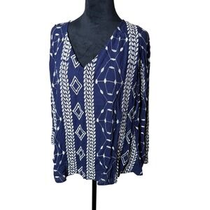 NEW Peach Love Navy Embroidered V Neck Cutout Back Long Sleeve Blouse Sz S